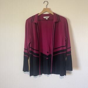 Ming Wang Cardigan Womens Large Purple Black Open Front Sweater Retro Colorblock